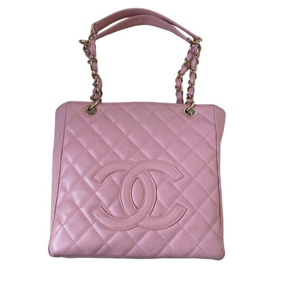 Authentic CHANEL CC Caviar Quilted Petite Shopping Tote PST Pink Leather Purse - Picture 6 of 12